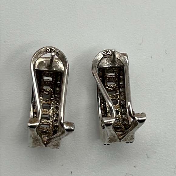 CHANNEL SET BAGUETTE AND SMALL ROUND CZ SET IN STERLING SILVER EARRINGS - Picture 5 of 7